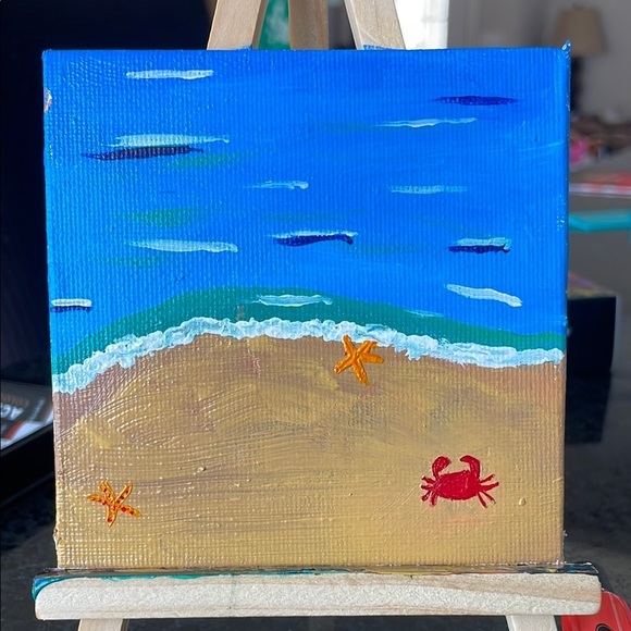 Beach Scene Canvas Art with Blue and Tan Accents - Picture 1 of 1